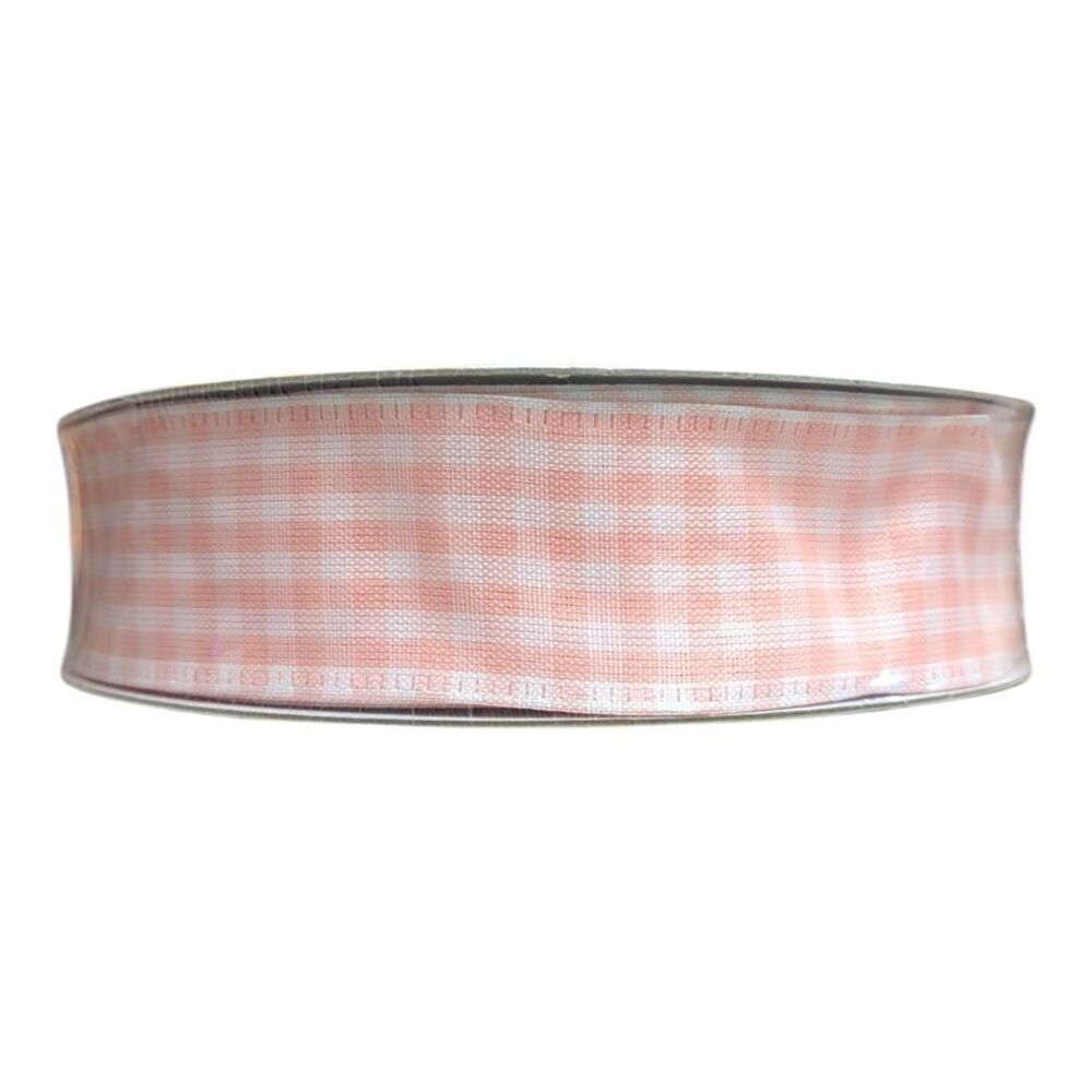 Member's Mark Wired Edge Premium Spring Ribbon, 1.5in Wide x 50yds - Peach Check